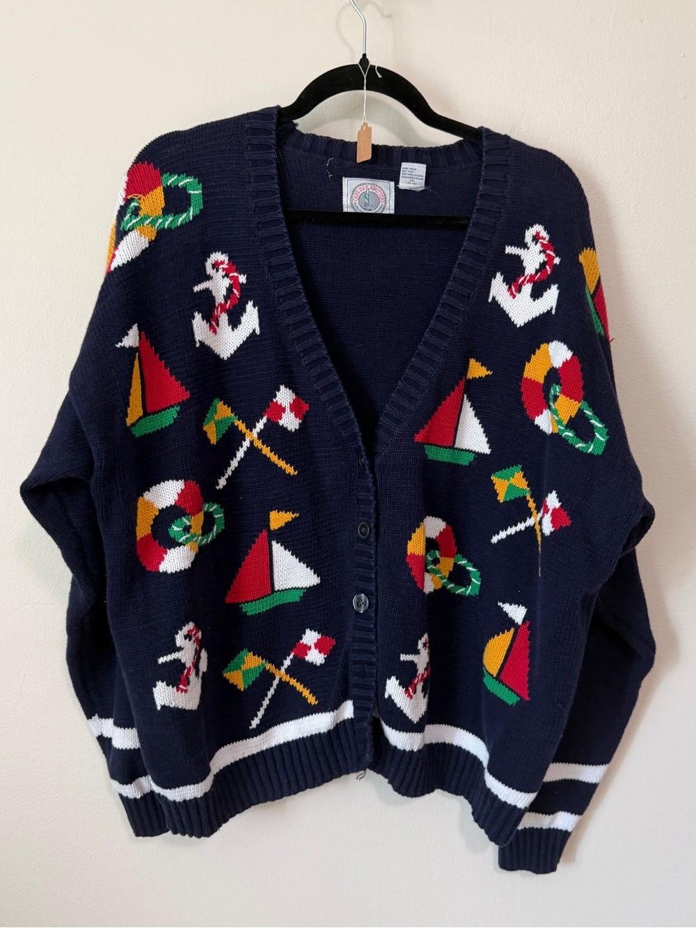 vintage nautical coastal captain cardigan cape isle knitters size extra large